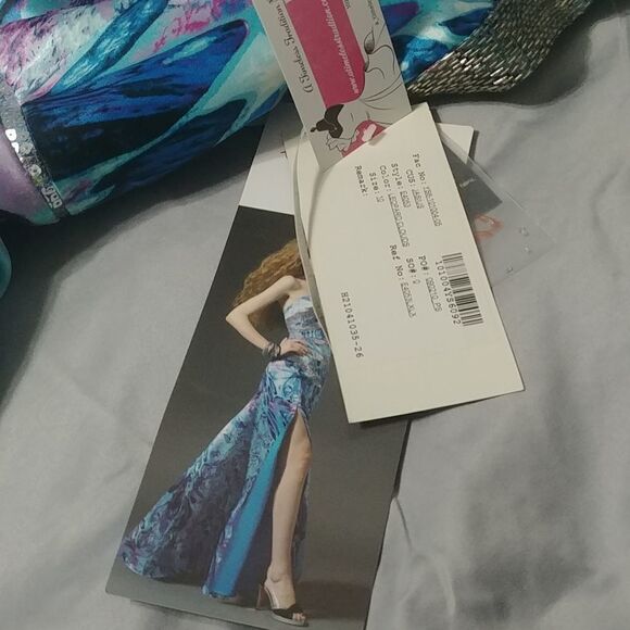 NWT LaFee E4053 One Shoulder Silver Sequin, Purple/Turquoise Prom Dress 10 - Picture 8 of 14